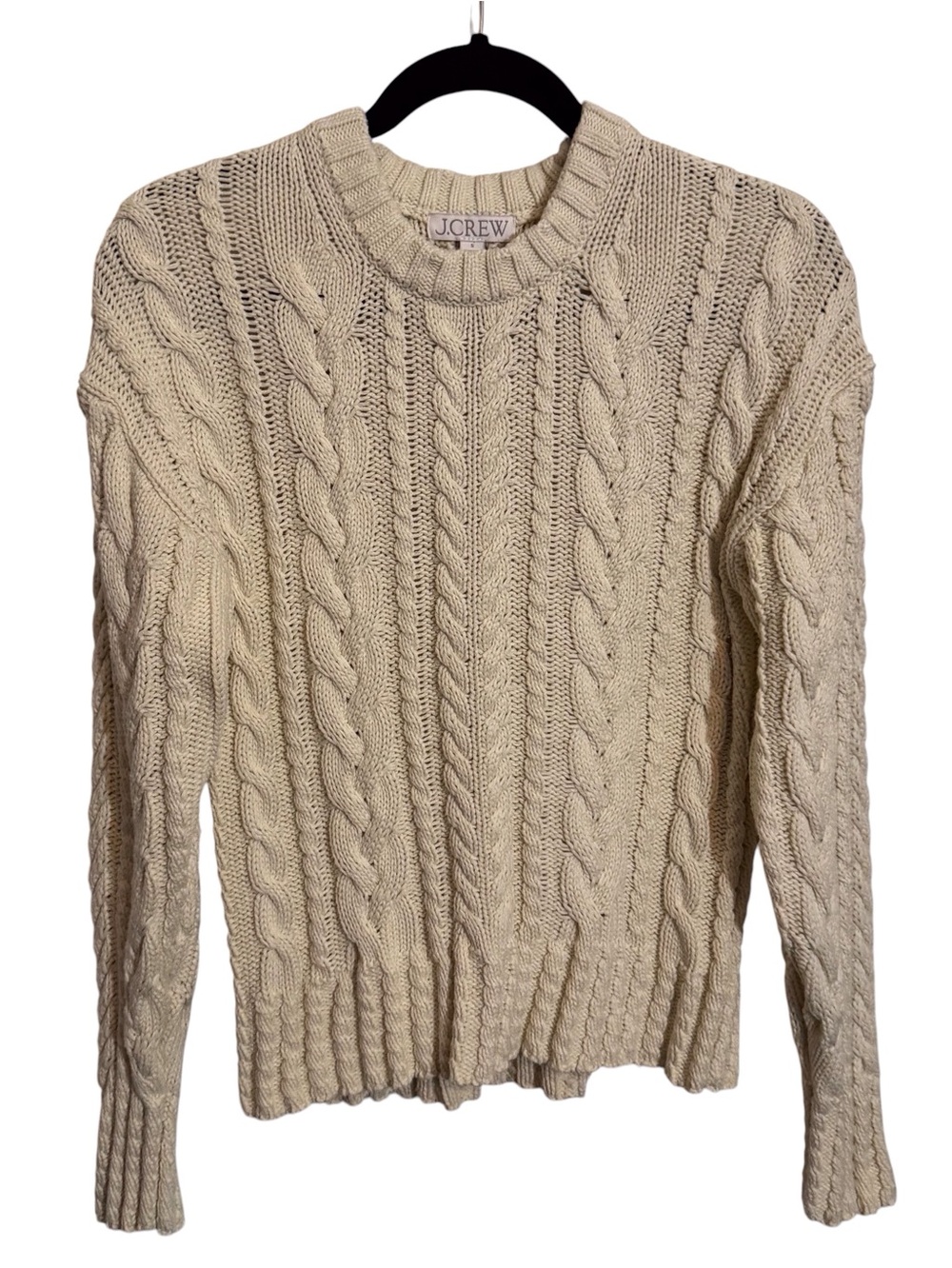 J. Crew Size Small Cream Cable Knit Sweater Cotton Pullover Long Sleeve Stretch